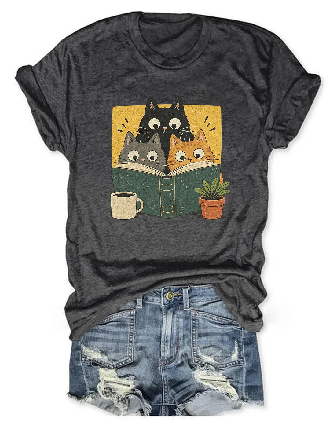 Retro Curious Reading Cats T-shirt