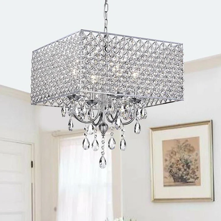 Square Electroplated Metal Glass LED Nordic Chandeliers Pendant Light - Appledas