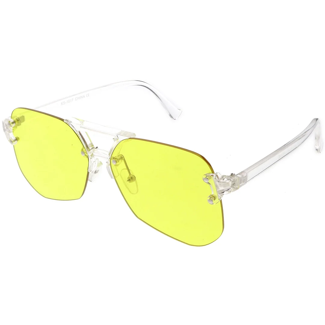 Oversize Rimless Aviator glasses With Keyhole Bridge Super Flat Lens 60mm