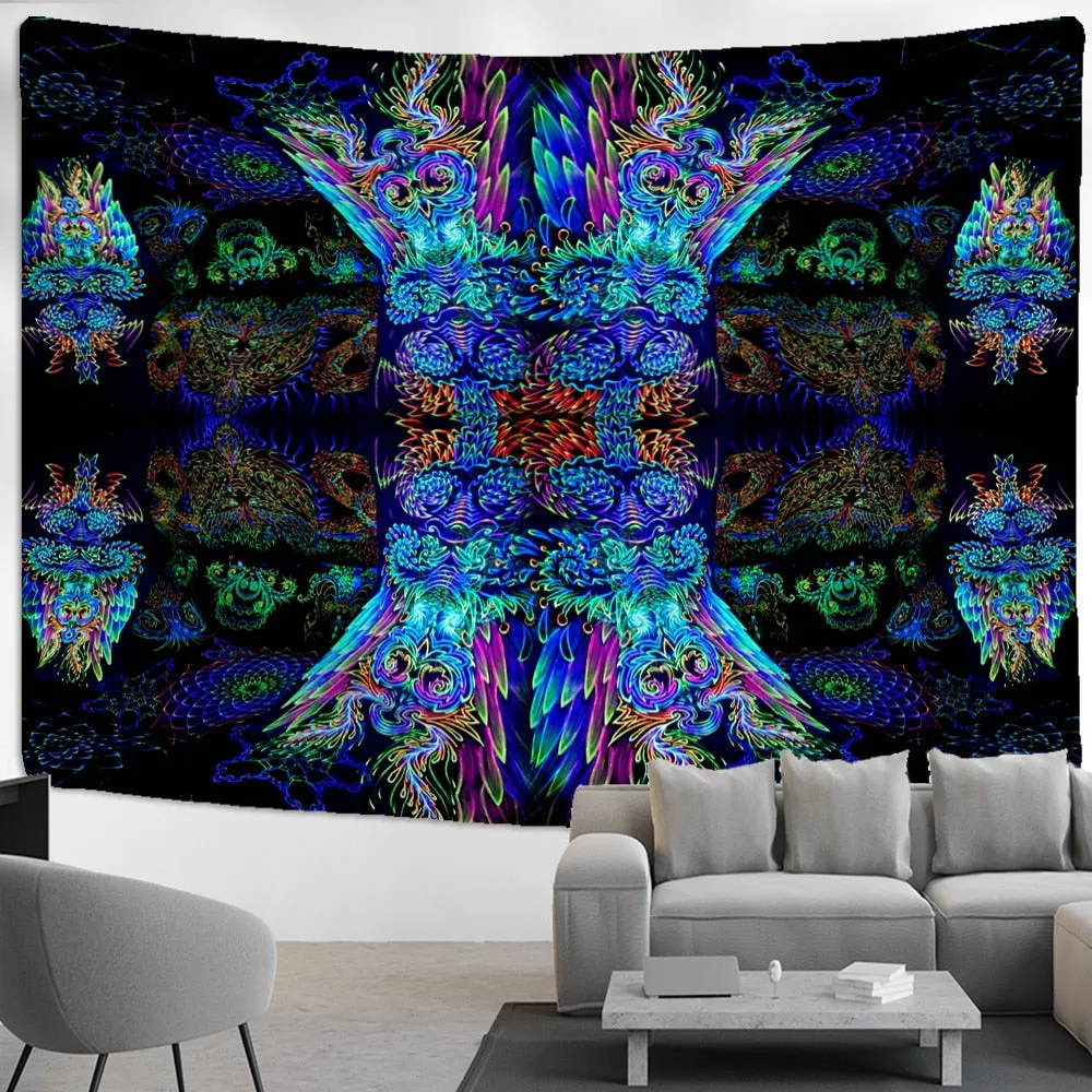 Psychedelic Human Face Tapestry Wall Hanging Fluorescent Witchcraft Tapiz Hippie Art Dormitory Home Decor