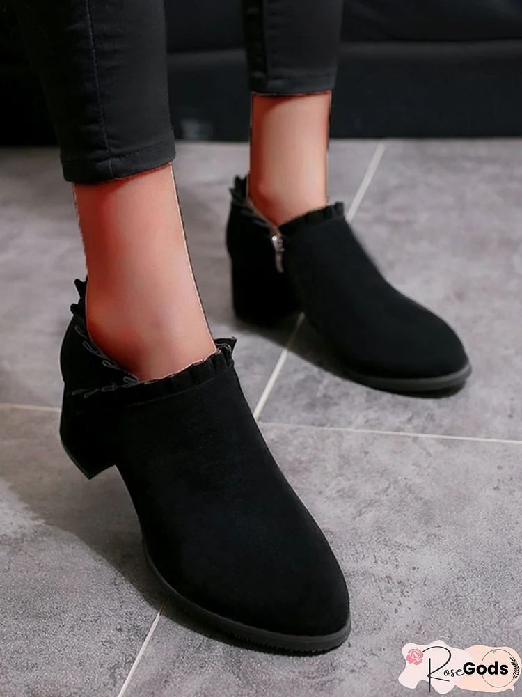 Suede Mid Heel Women's Pointed Toe Booties