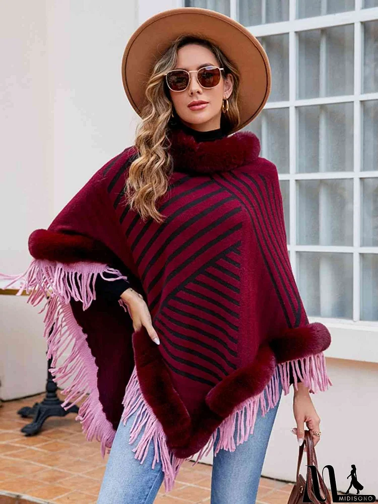 Striped Fringe Hem Poncho