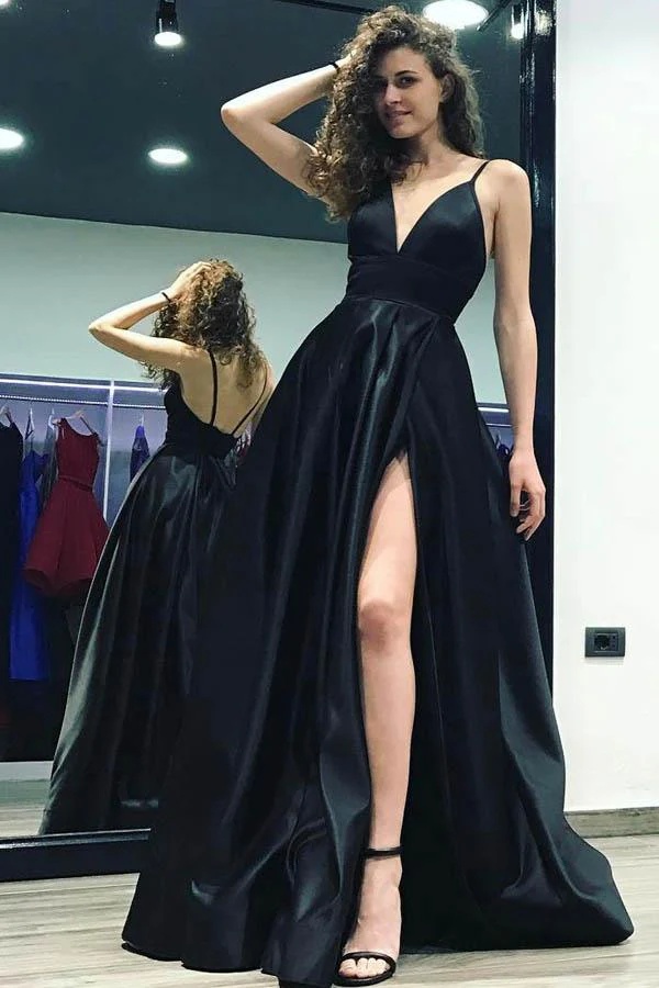 Ovlias Graceful Spaghetti Strap Sleeveless Split Couture Prom Dress LY0543