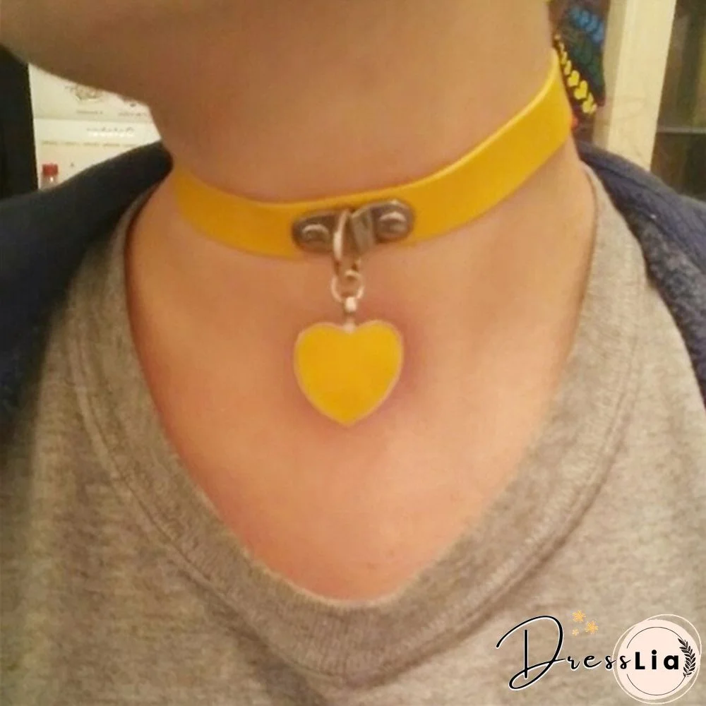 1 Pieces Handmade Heart Pendant Choker Laser Light Necklace Punk Leather Collar Chocker Necklace Torques