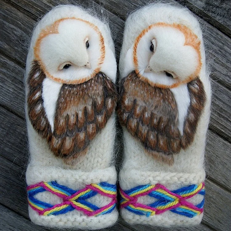 Hand Knitted Nordic Mittens With Owls | 168DEAL