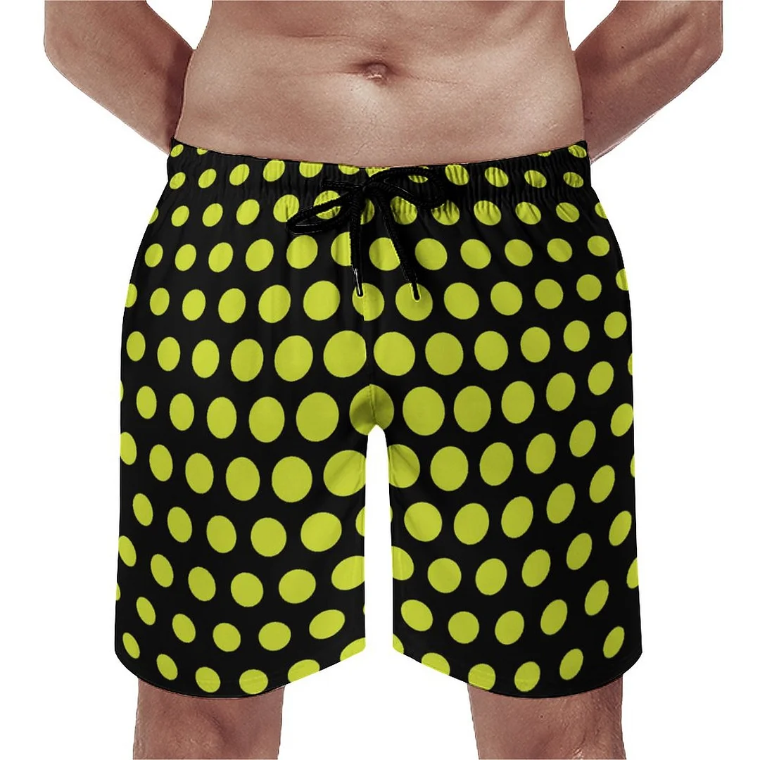 Acid Green Fish Eye Polka Dots Men's Swim Trunks Summer Board Shorts Quick Dry Beach Short with Pockets