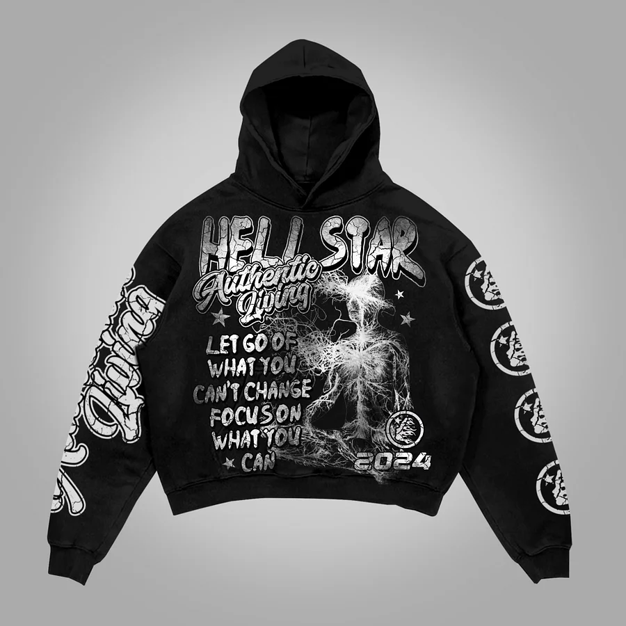 Sopula Hellstar-Real Wise Vintage Print Pattern Cotton Pocket Hoodie