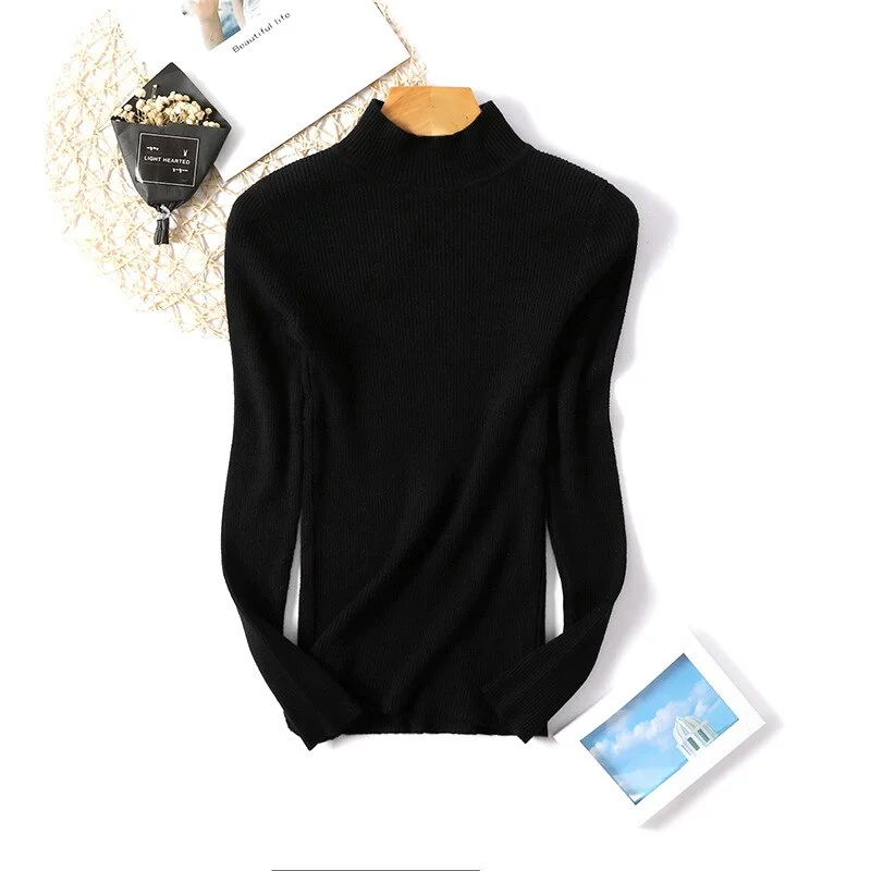 Graduation Gifts   2022 New-coming Autumn Turtleneck Pullovers Sweaters Primer shirt long sleeve Short Korean Slim-fit tight sweater