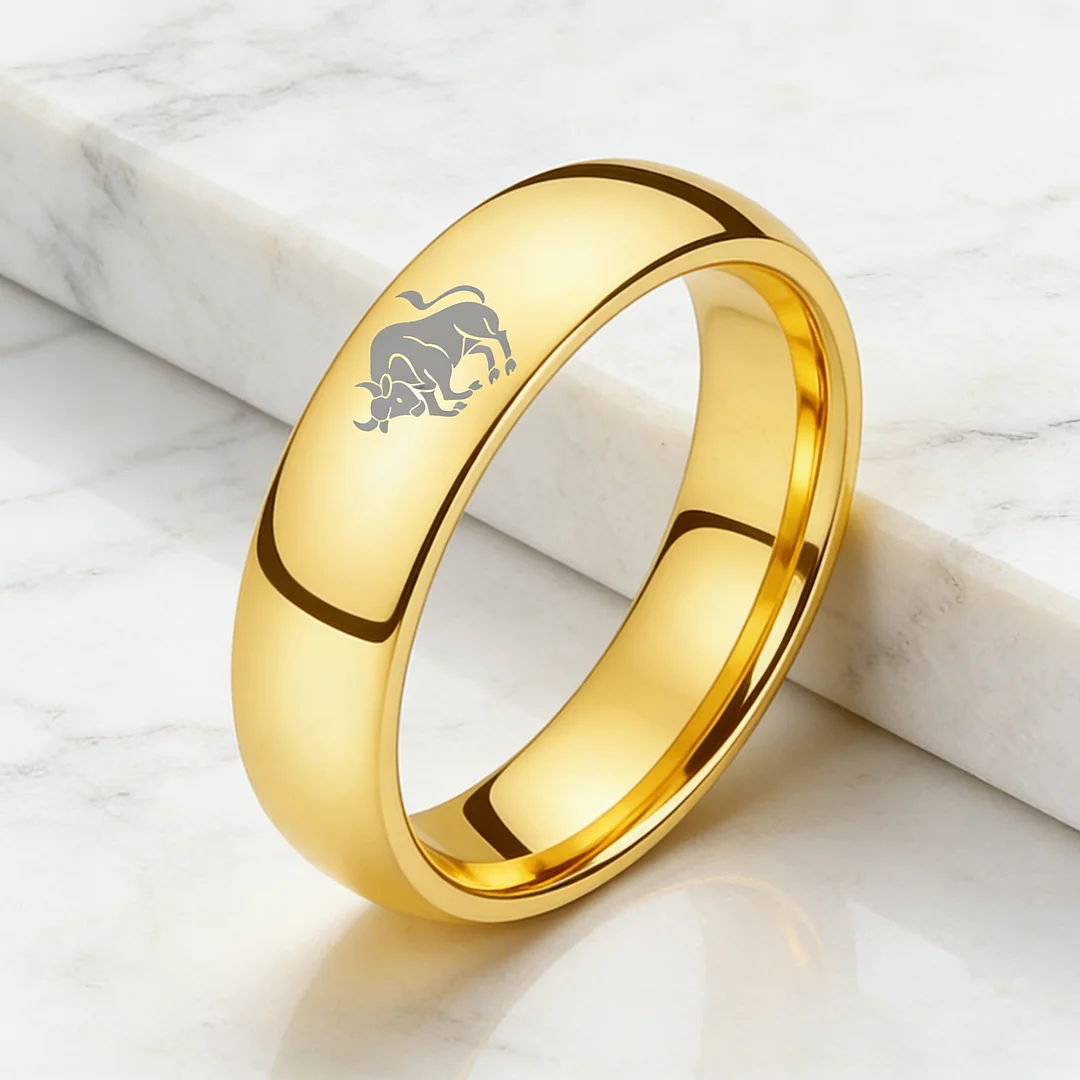 Dome Gold Tungsten Carbide Rings Taurus Couples Tungsten Wedding Bands for Men or Women 4MM 6MM 8MM