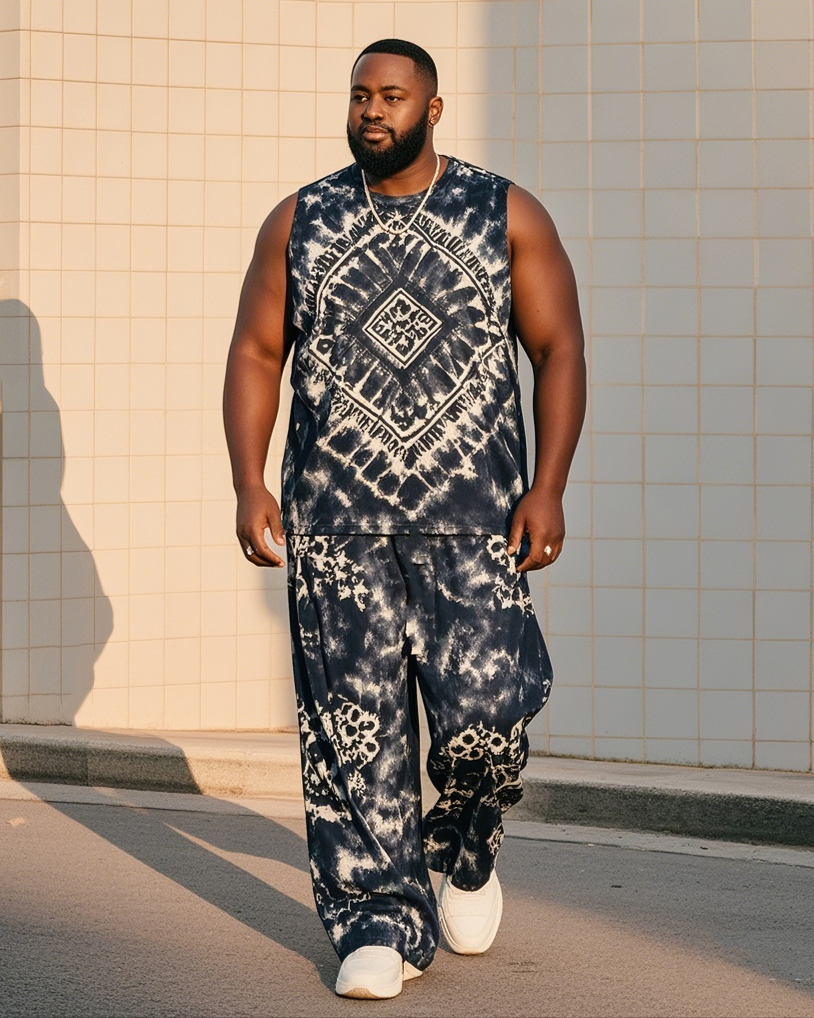 Men's Plus Size Street Fashion Tie-dye Printed Vest Trousers Suit