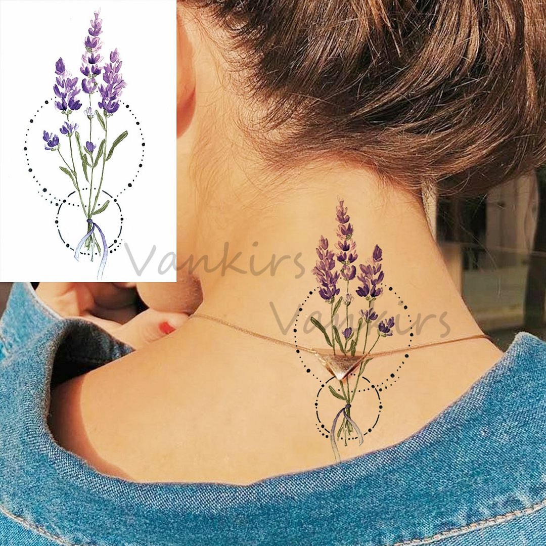 Gingf Sexy Rose Flower Temporary Tattoos For Women Girls Realistic Lavender Lotus Sun Fake Tattoo Sticker Arm Body Tatoos Custom