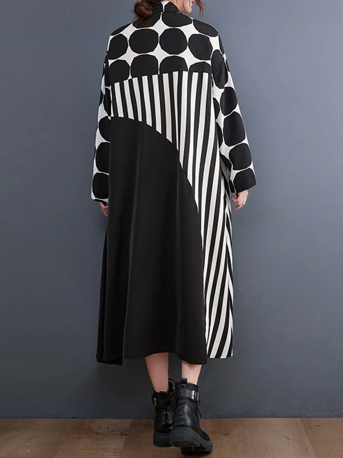 Fashion Polka Dot Shirt Colorblock Dress
