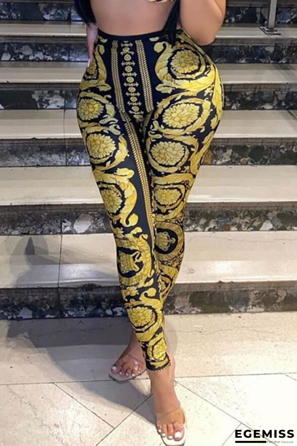 Yellow Fashion Casual Print Basic Skinny High Waist Pencil Trousers | EGEMISS