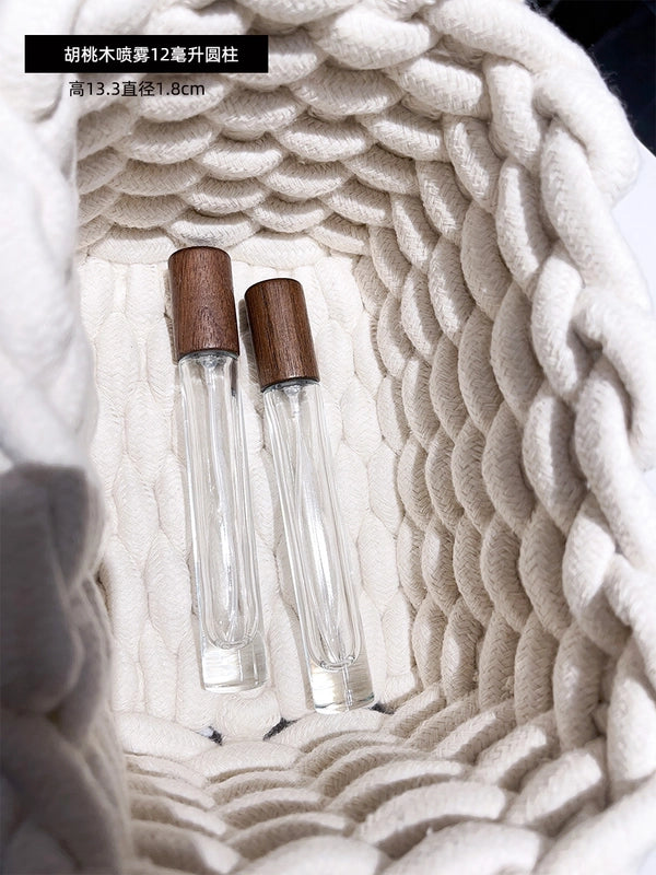 Perfume Sub-bottle High-end Portable 10 Ml Small Sample Bottle Press Bottle Glass Spray Replacement Bottle Wooden Lid Empty Bottle