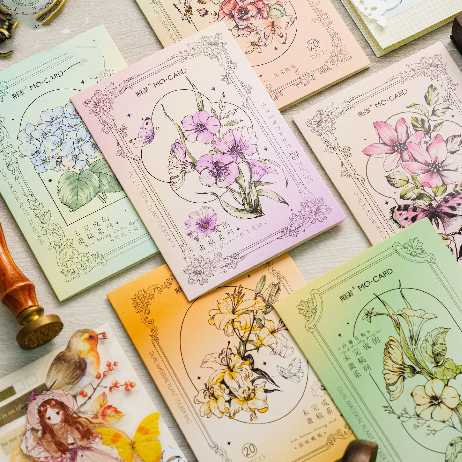 스티커 - 화이트 프렐류드 시리즈 빈티지 식물 꽃