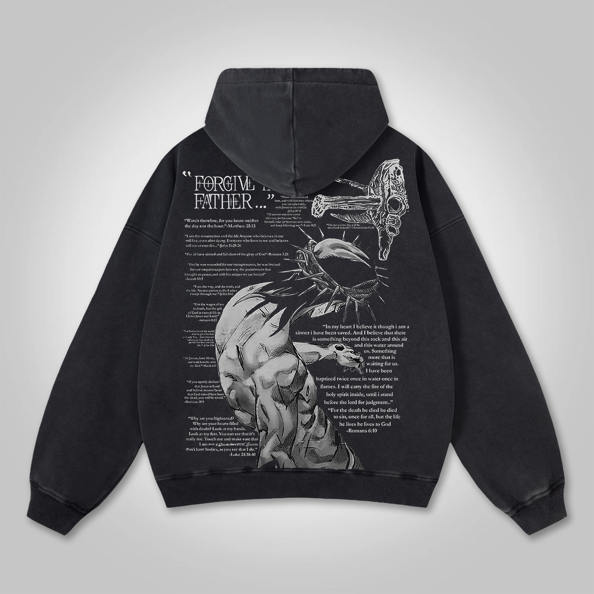 Forgive Them Father Graphic Acid Washed Oversized Hoodie - SOPULA