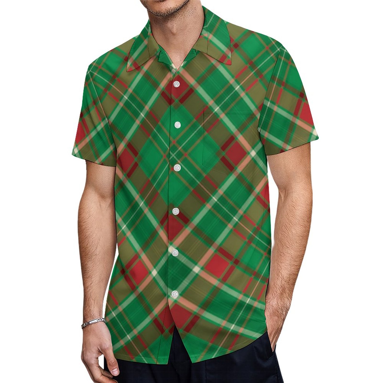 Christmas Plaid Red Green Hawaiian Shirt Mens Button Down Plus Size Tropical Hawaii Beach Shirts
