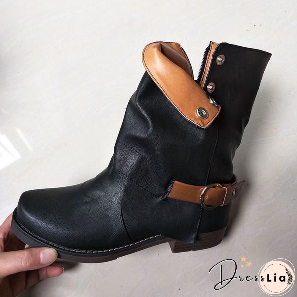 Daily Zipper Winter Low Heel Plus Size Boots
