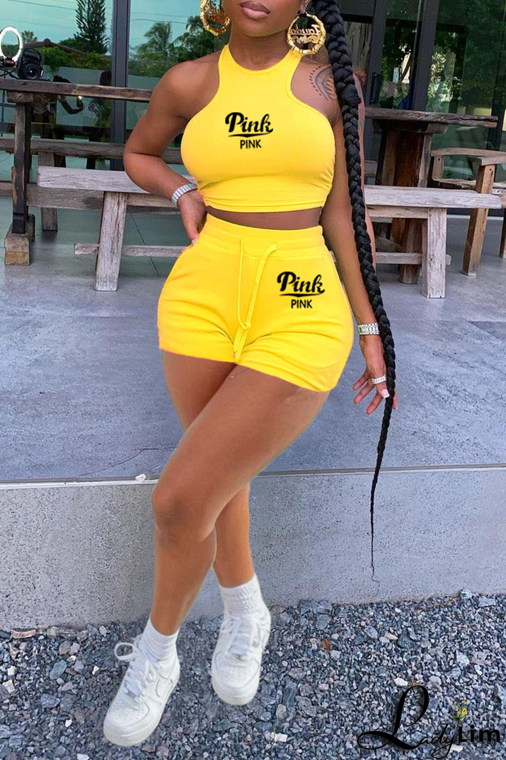 White Fashion Print Patchwork O Neck Sleeveless Two Pieces