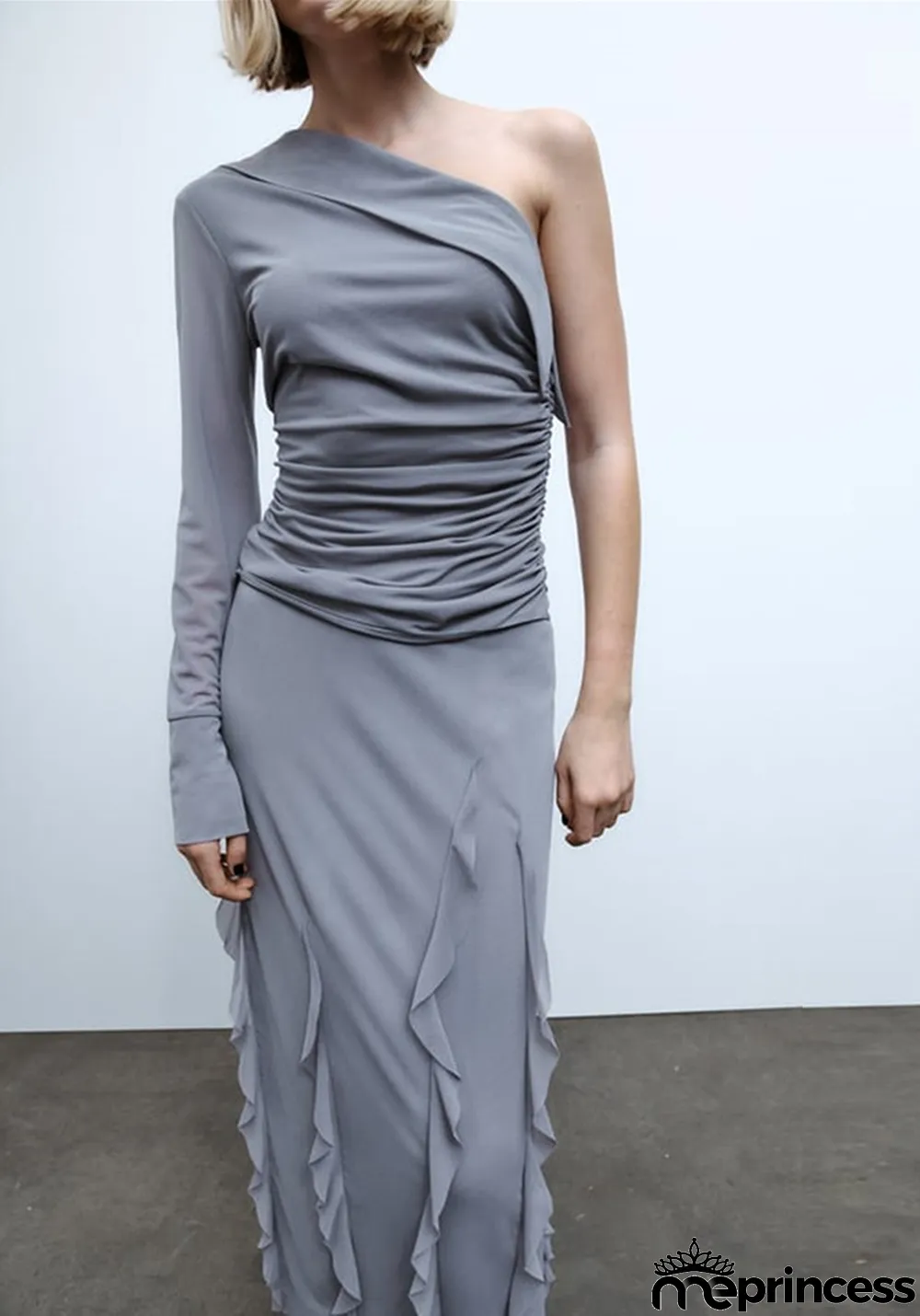 spring new European and American ruffled tulle top tulle layered skirt suit