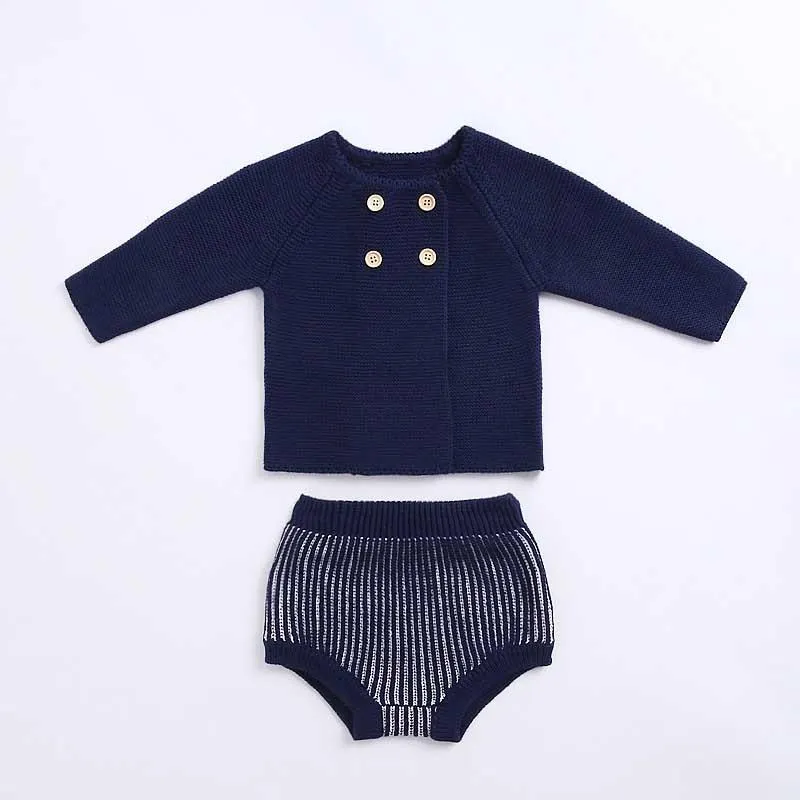 2019 Autumn Pink Knitted Suits Baby Kids Clothes Sets Sweater Girls Sets Ruffles Long Sleeve Sweater+PP Short 2Pcs Kids Suits