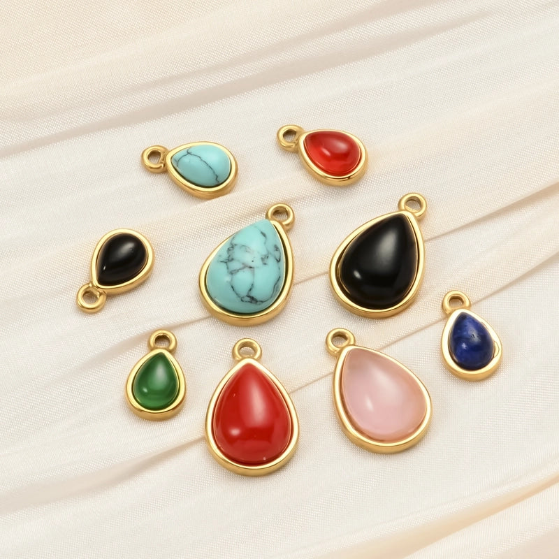 1 Piece 12 * 19mm 8*13mm 304 Stainless Steel Natural Stone Geometric Pendant Jewelry Accessories