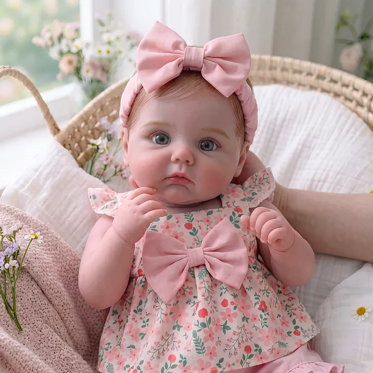 [Pre-Order] Babeside Sage 16" Full Body Silicone Baby Girl Doll &ndash; Pink Floral Bunny Dress Gift Set