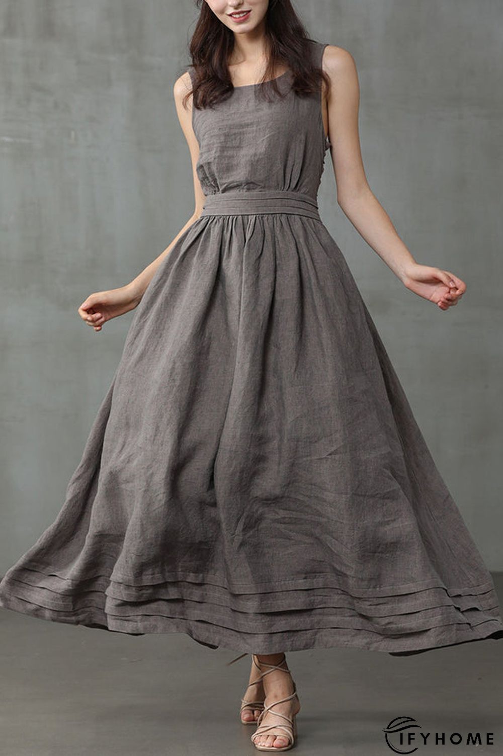 Cross Back O Neck Maxi Linen Dress | IFYHOME