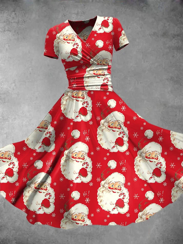 Vintage Christmas Santa Fun And Cute Printed Fashion Dress