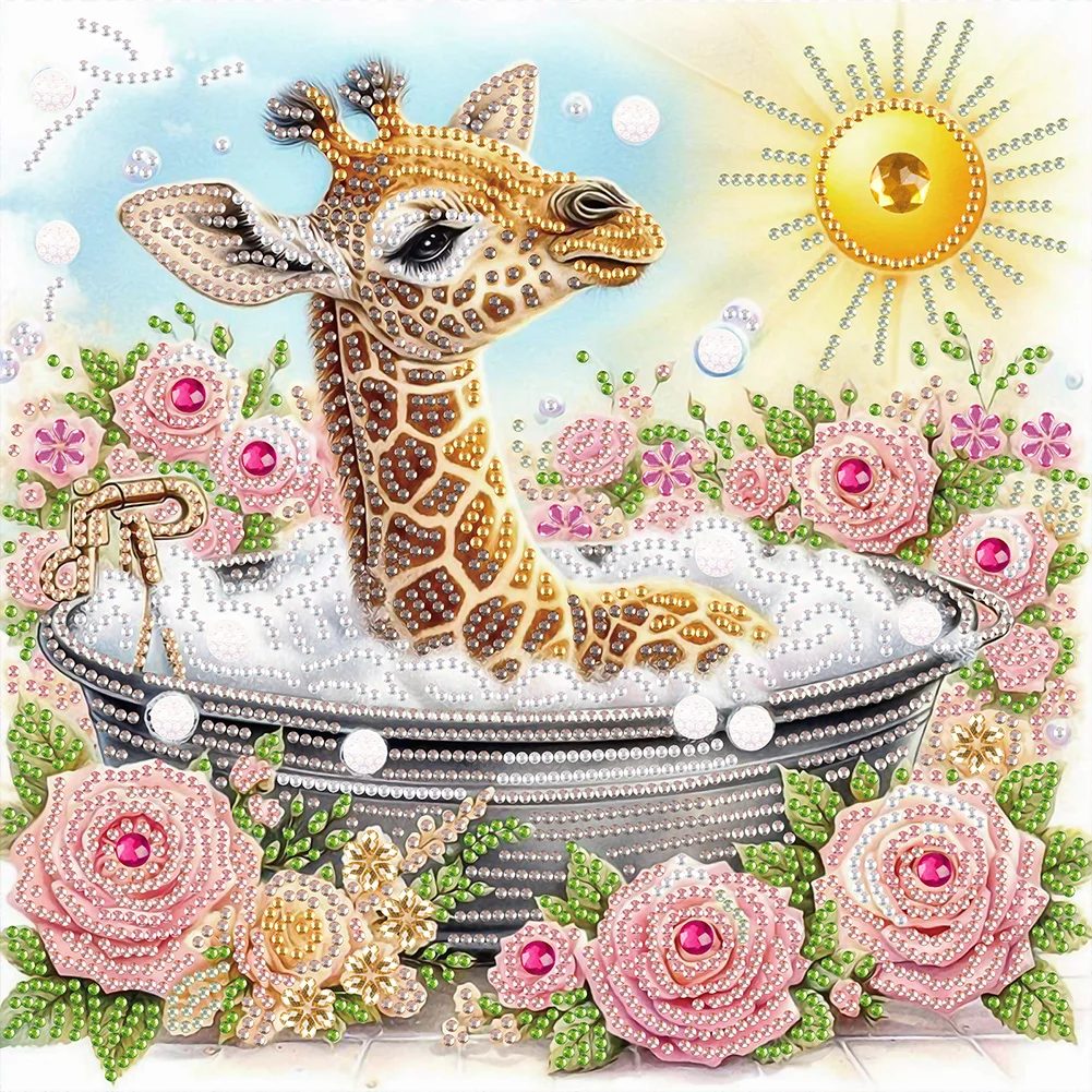 Diamond Painting - Partial Special Shaped Drill - Cute Flower Giraffe(Canvas|30*30cm)