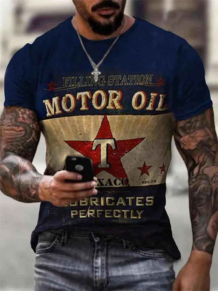 New Fashion Men's Short-sleeved T-shirt 3D Digital Printing Tops Pattern Printing Round Neck Letter T-shirt-JRSEE