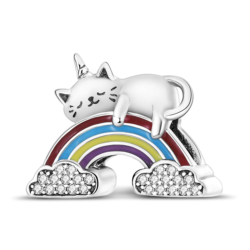 925 Sterling Silver Colorful Auspicious Clouds With Cat Pendant Charm fit Charm Bracelet & Bangles DIY Jewelry Making KTC084