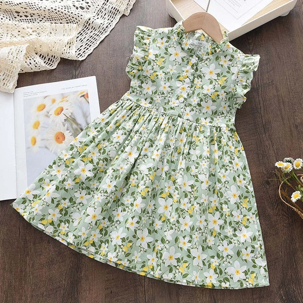Bear Leader Girls Casual Dresses 2022 New Summer Kids Baby Flowers Print Costumes Floral Party Birthday Princess Vestidos 2-6Y