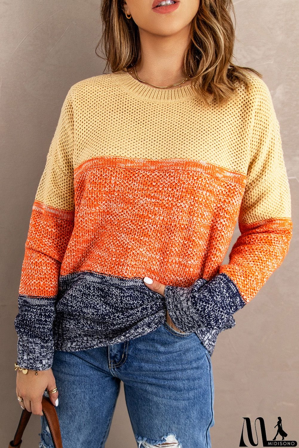 MidiSono - Orange Blue Color Block Sweater