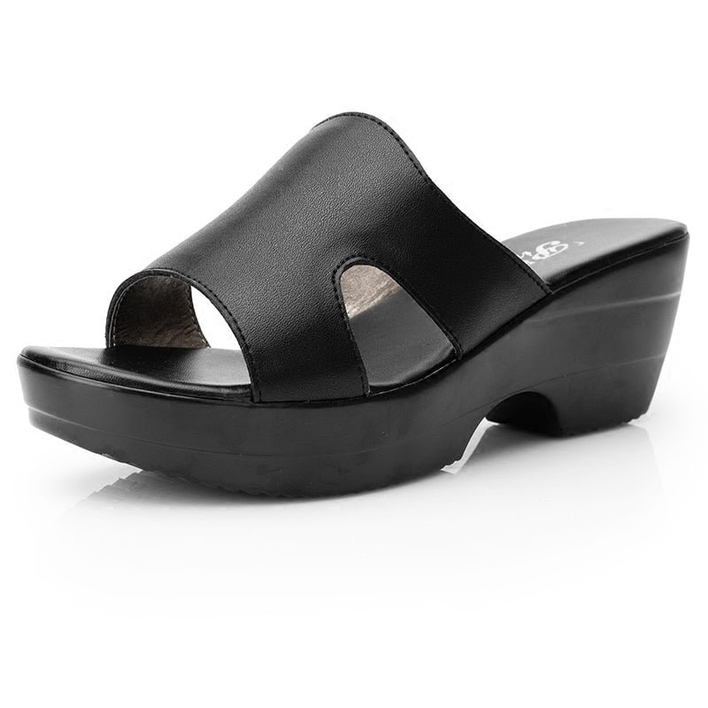 GKTINOO Women Slipper Sandals Wedges Platform Genuine Leather Peep toe Female Sandals Ladies clogs Summer Shoes Plus Size 41 42