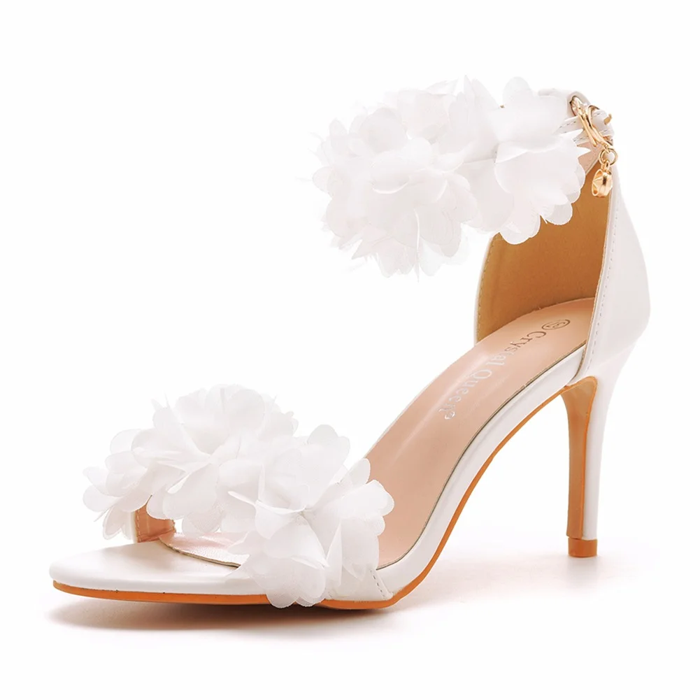 Breakj Breakj Cm Light Mouth With High-Heeled Sandals White Flowers Light Sandals Fine Heel Fish Mouth Wedding Wedding Wedding Shoes