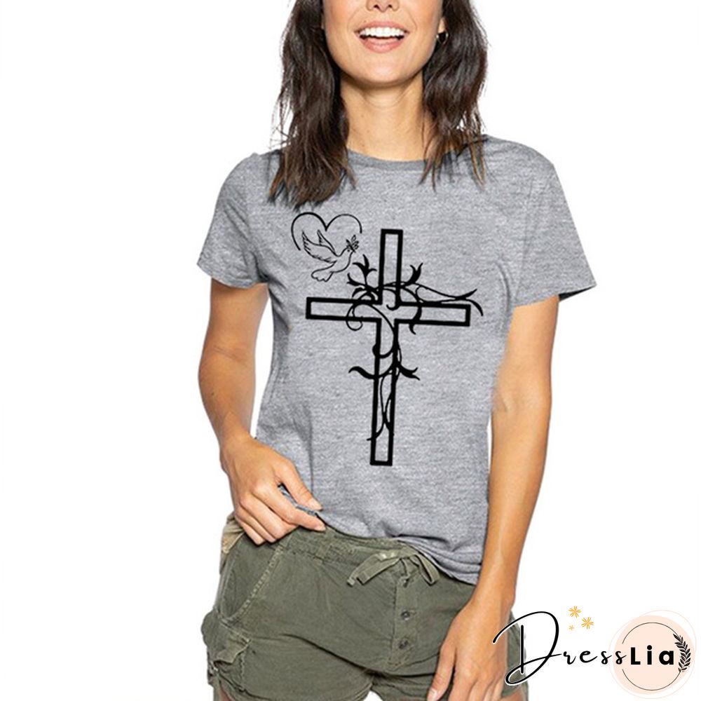 Womens Crew Neck Tees Shirts Summer Tops Christian Solid Color Graphic Tshirts God Faith