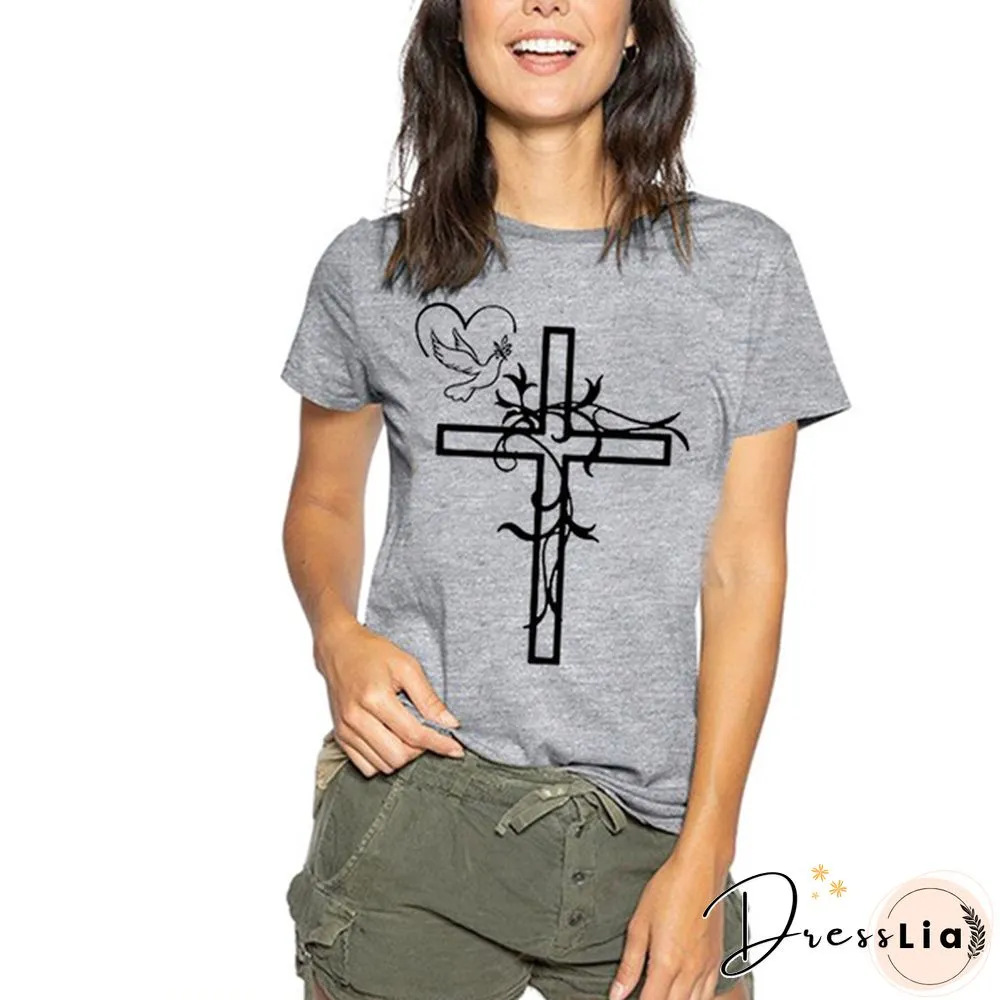 Womens Crew Neck Tees Shirts Summer Tops Christian Solid Color Graphic Tshirts God Faith