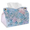 (24cm)Ice Blue Floral Butterfly 24cm DIY Diamond Painting Rhinestones Decorative Tissue Box Reusable Crystal Mosaic PU Tissue Holder for Home Car Desk Decoration Craft