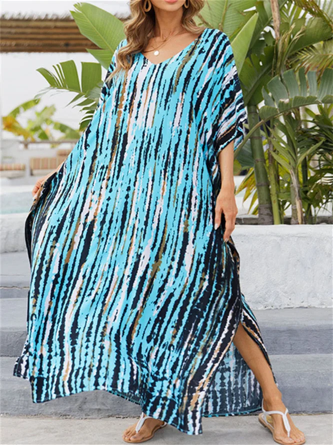 Women's Half Sleeve V-neck Graphic Printed Bikini Blouse Maxi Dress