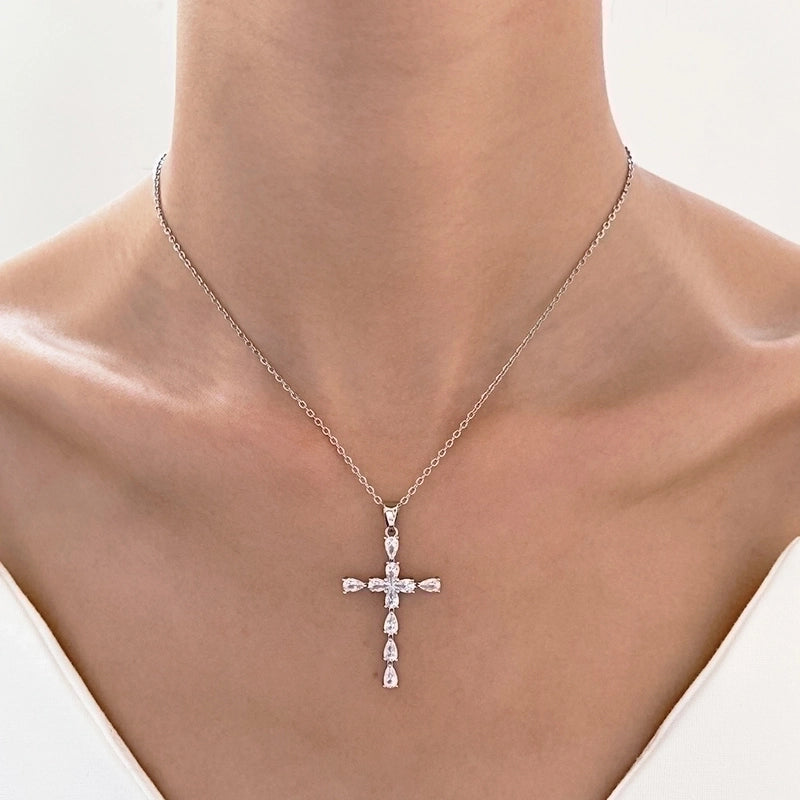 Stainless Steel 18K Gold Plated Minimalist Plating Inlay Cross Zircon