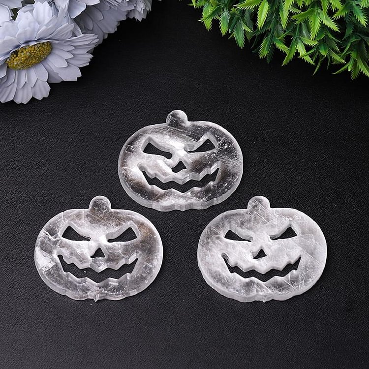 2.5" Selenite Pumpkin Face Hand Carving Halloween Gift Bulk