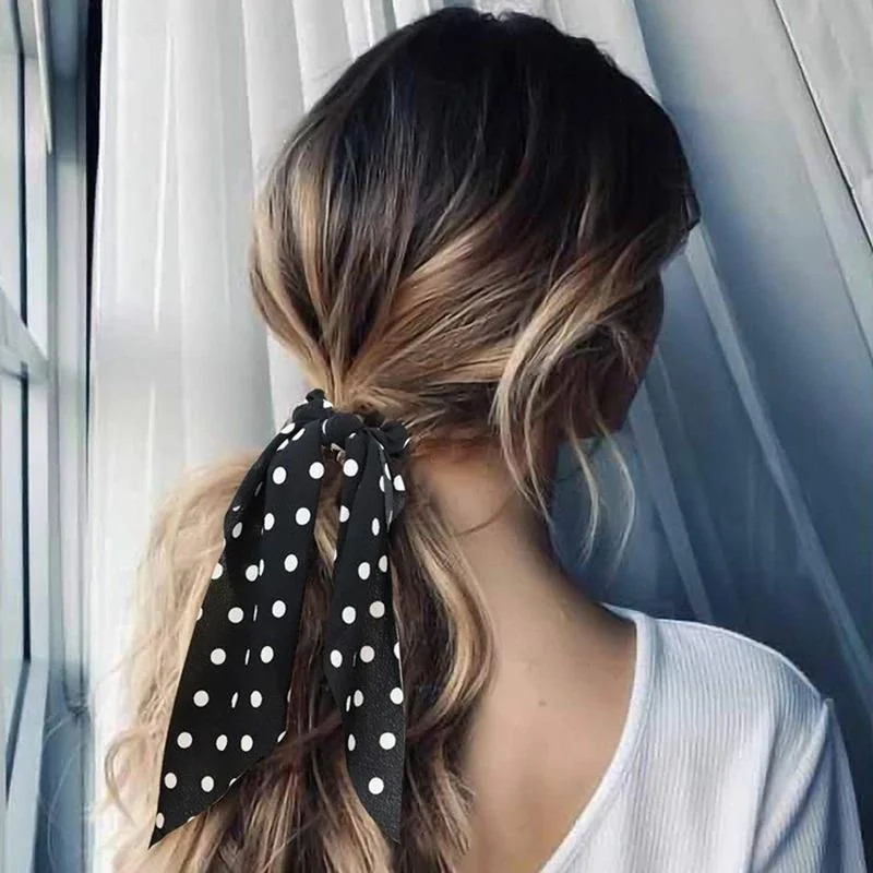 Polka Dot and Floral Print Elastic Bow Hair Tie Scrunchies