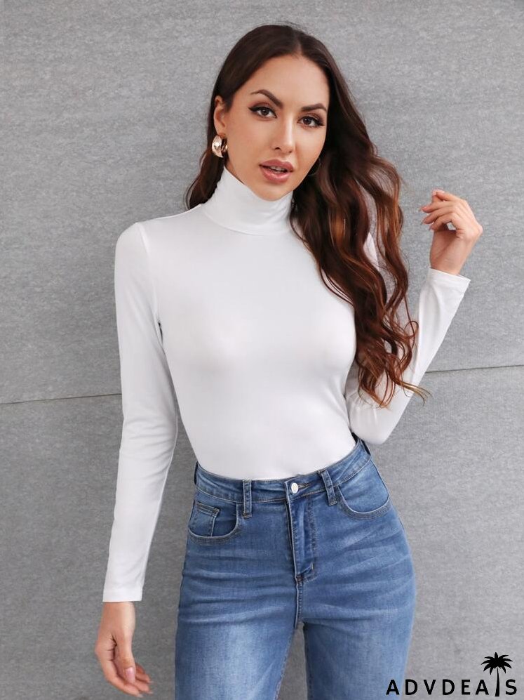 High Neck Slim Fit Basic Tee