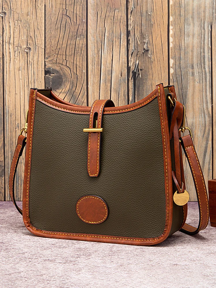 Comstylish Retro Western Style Contrast Leather Shoulder Bag