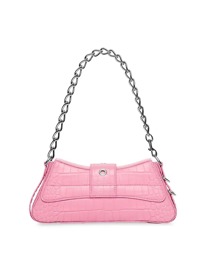 Balenciaga Lindsay Small Shoulder Bag With Strap Crocodile Embossed pink