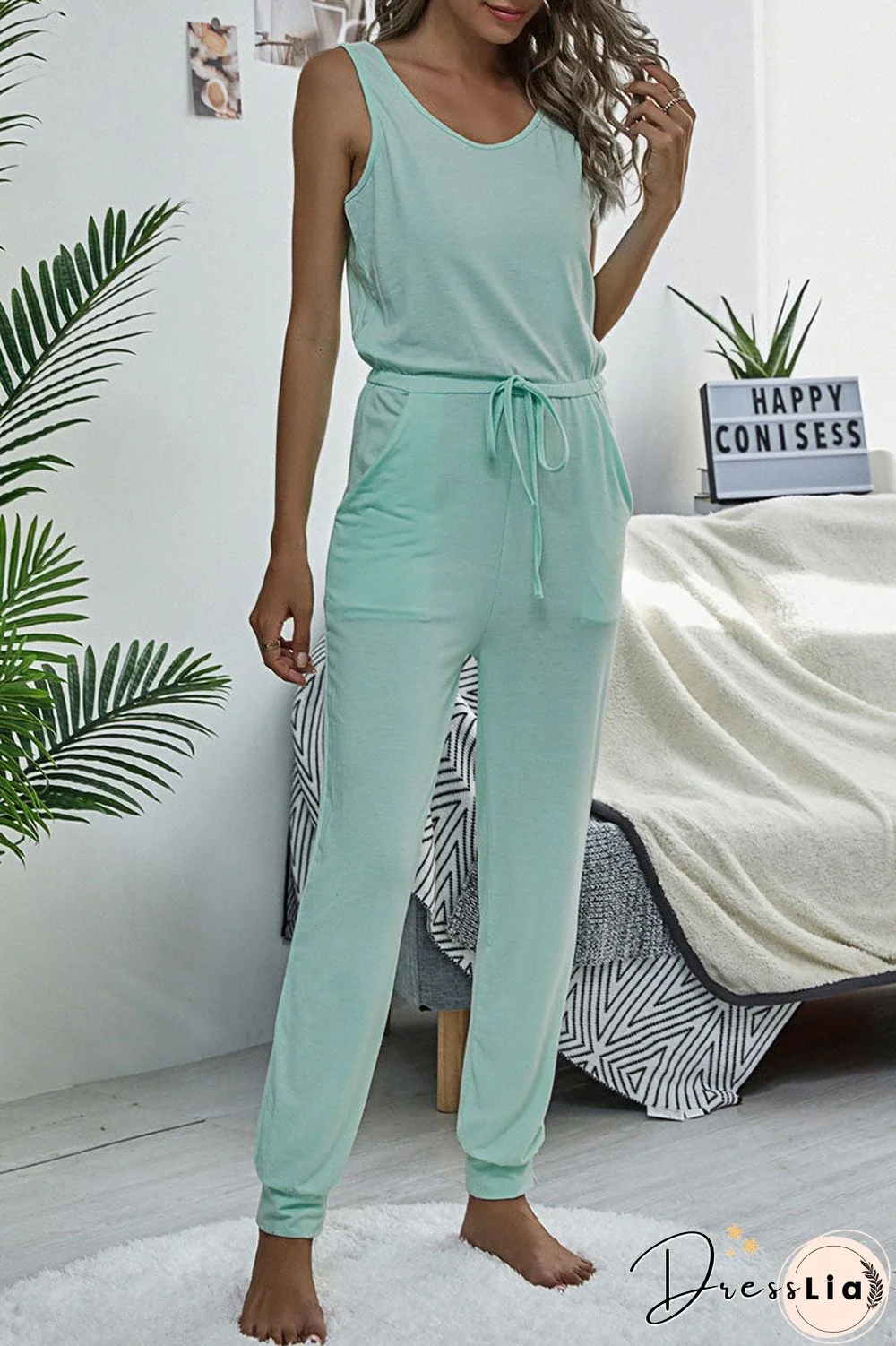 Fashion Casual Solid Frenulum O Neck Straight Jumpsuits