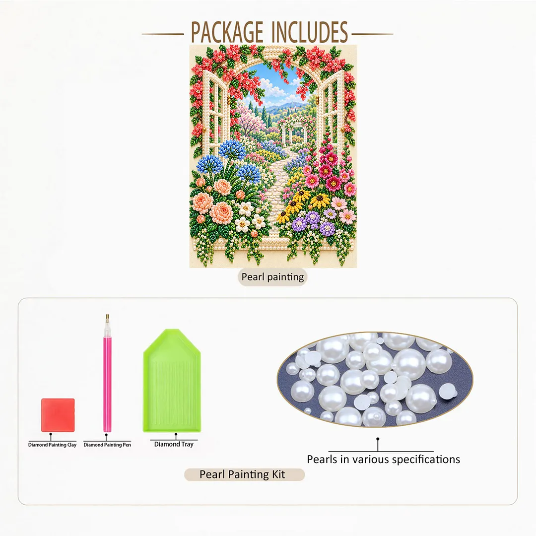 Framed Pearl Painting Kit Latticed Window 11.81x15.75in