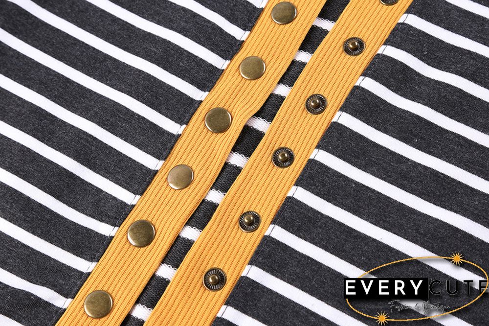 Yellow Hem Black Stripes Button Down Cardigan