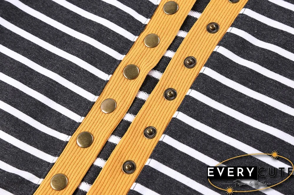 Yellow Hem Black Stripes Button Down Cardigan